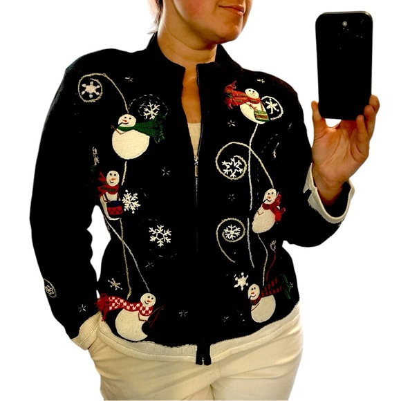 Vintage snowman ramie & cotton Christmas sweater sz L - Picture 8 of 8